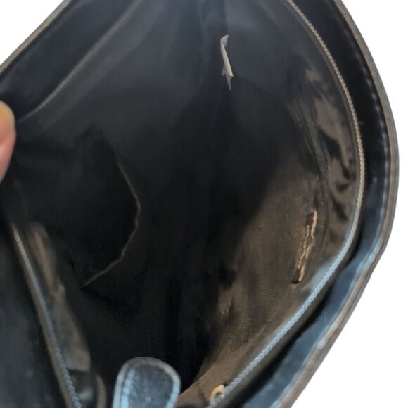 Denver Hayes Crossbody Purse in a Black Leather Geographic with adjustable Strap - Picture 3 of 6